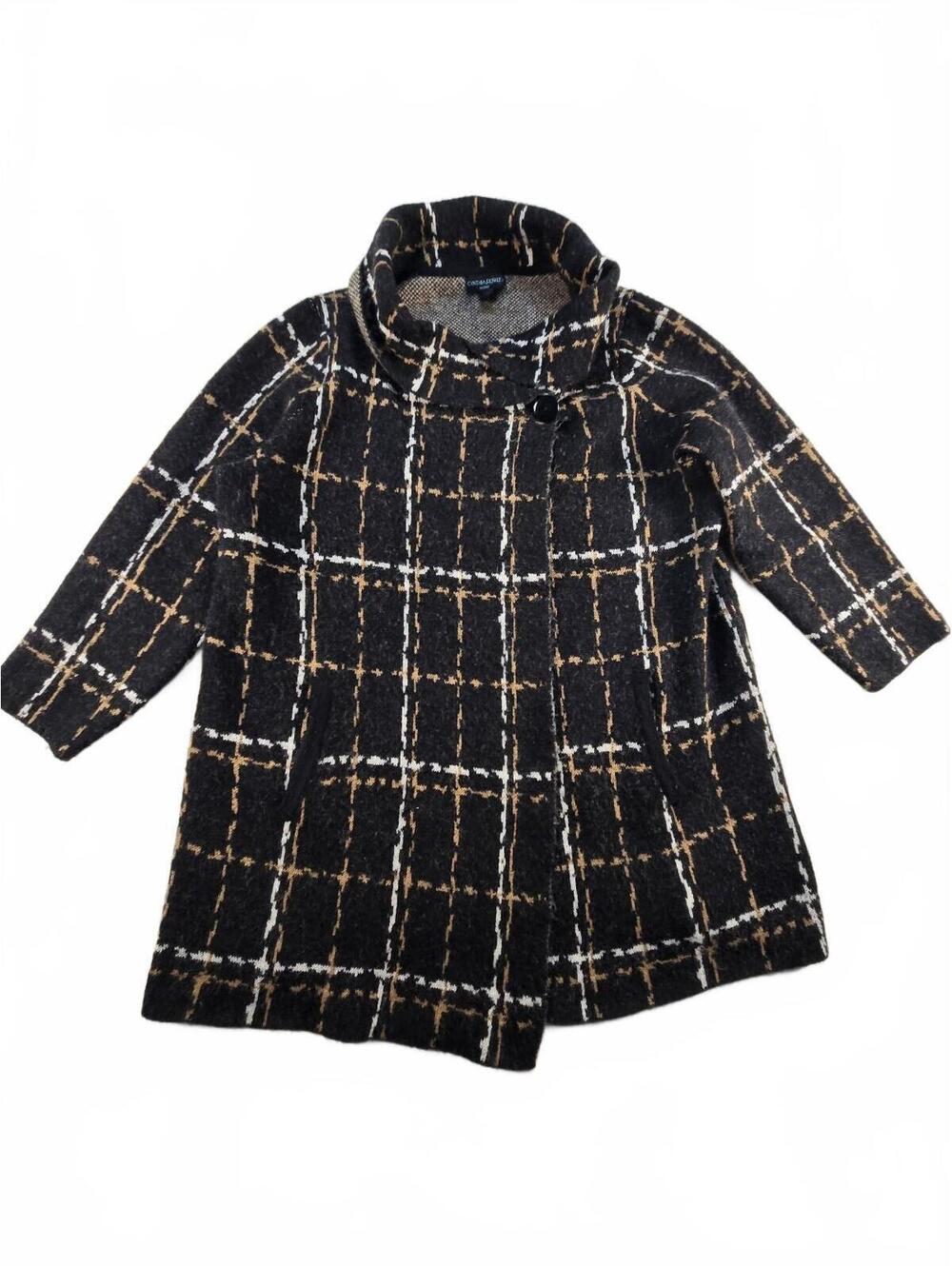 Plaid Funnel Neck Knit Coat Jacket Women's 2X Academia Cozy Preppy Fall Winter